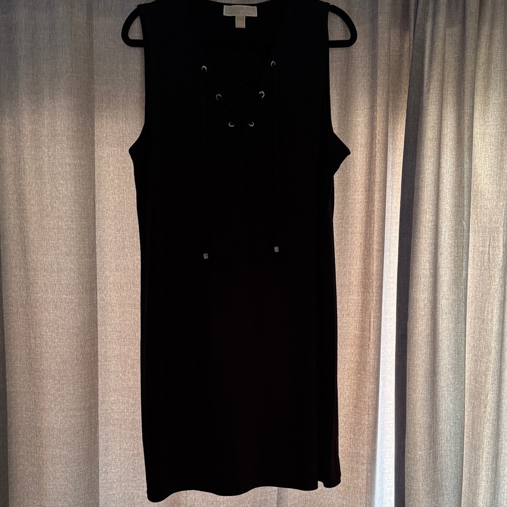 Michael Kors Black Sleeveless Dress with Lace-Up Detail